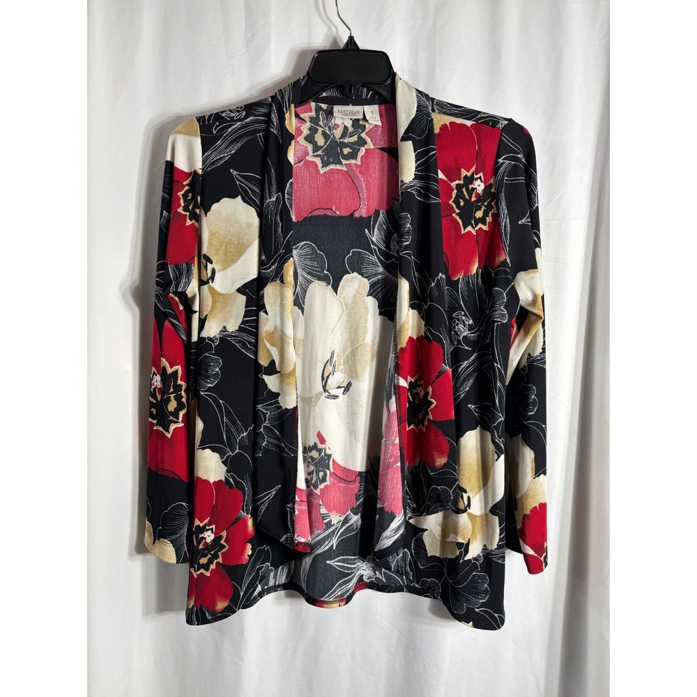 EASYWEAR BY CHICOS Floral Print Kimono Cardigan Womens Size 1